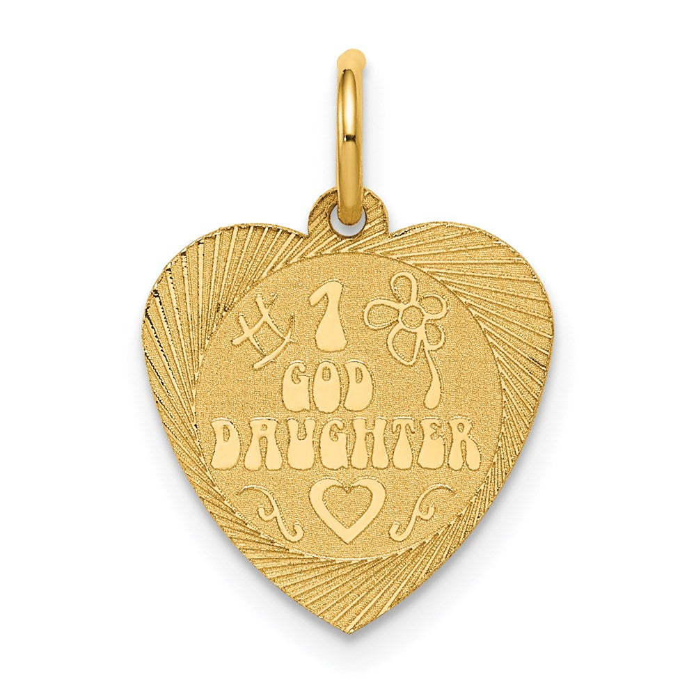 14k #1 GODDAUGHTER 17mm Engravable Heart Disc Charm, 17 x 17 mm