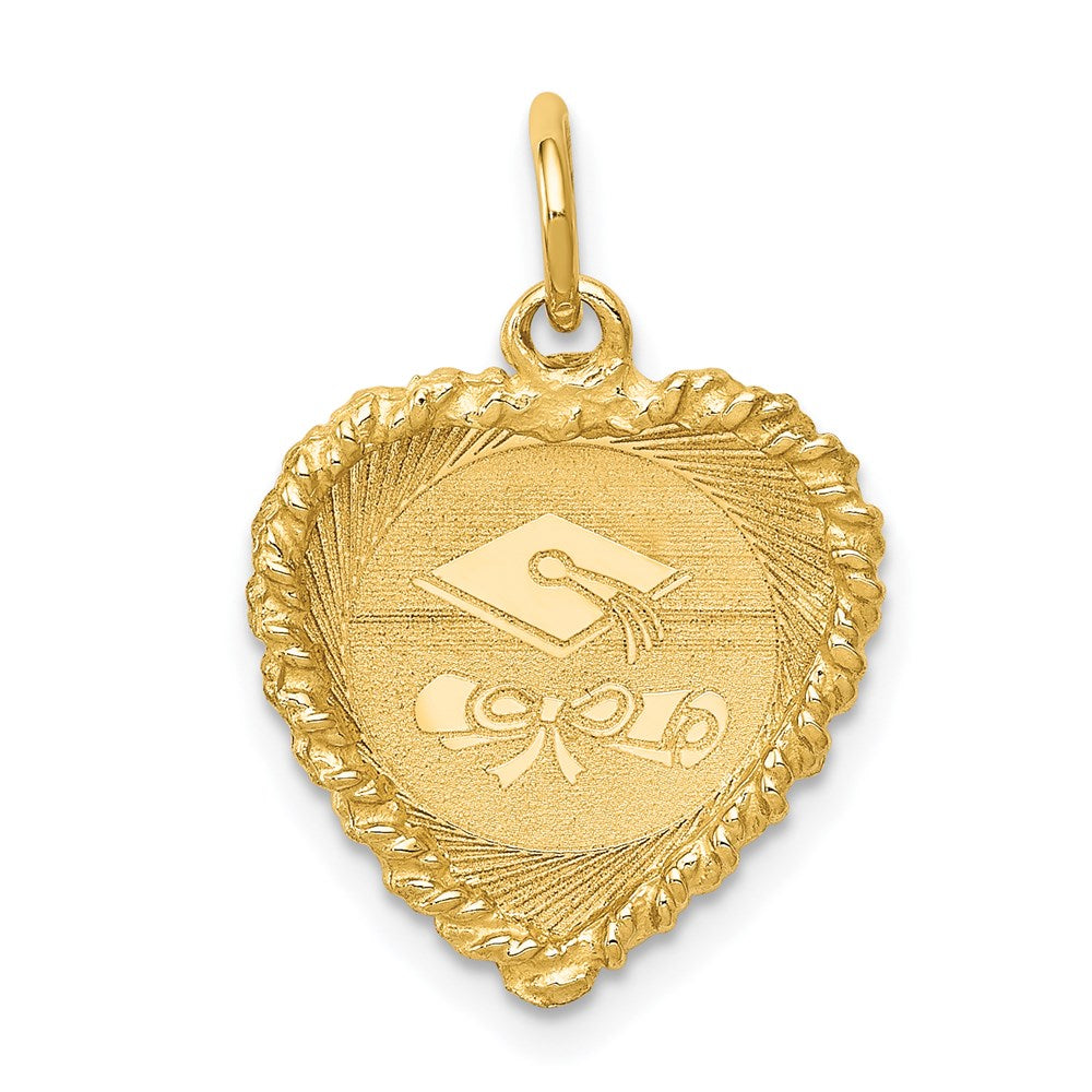 14k Graduation Cap Engravable Heart with Rope Edge Charm, 26 x 21 mm