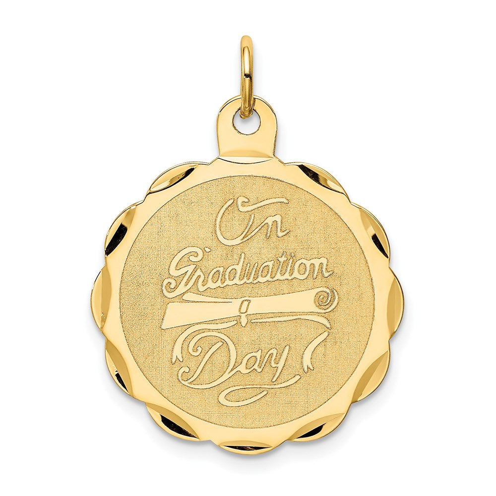 14k ON GRADUATION DAY with Diploma Engravable Disc Charm, 29 x 22 mm