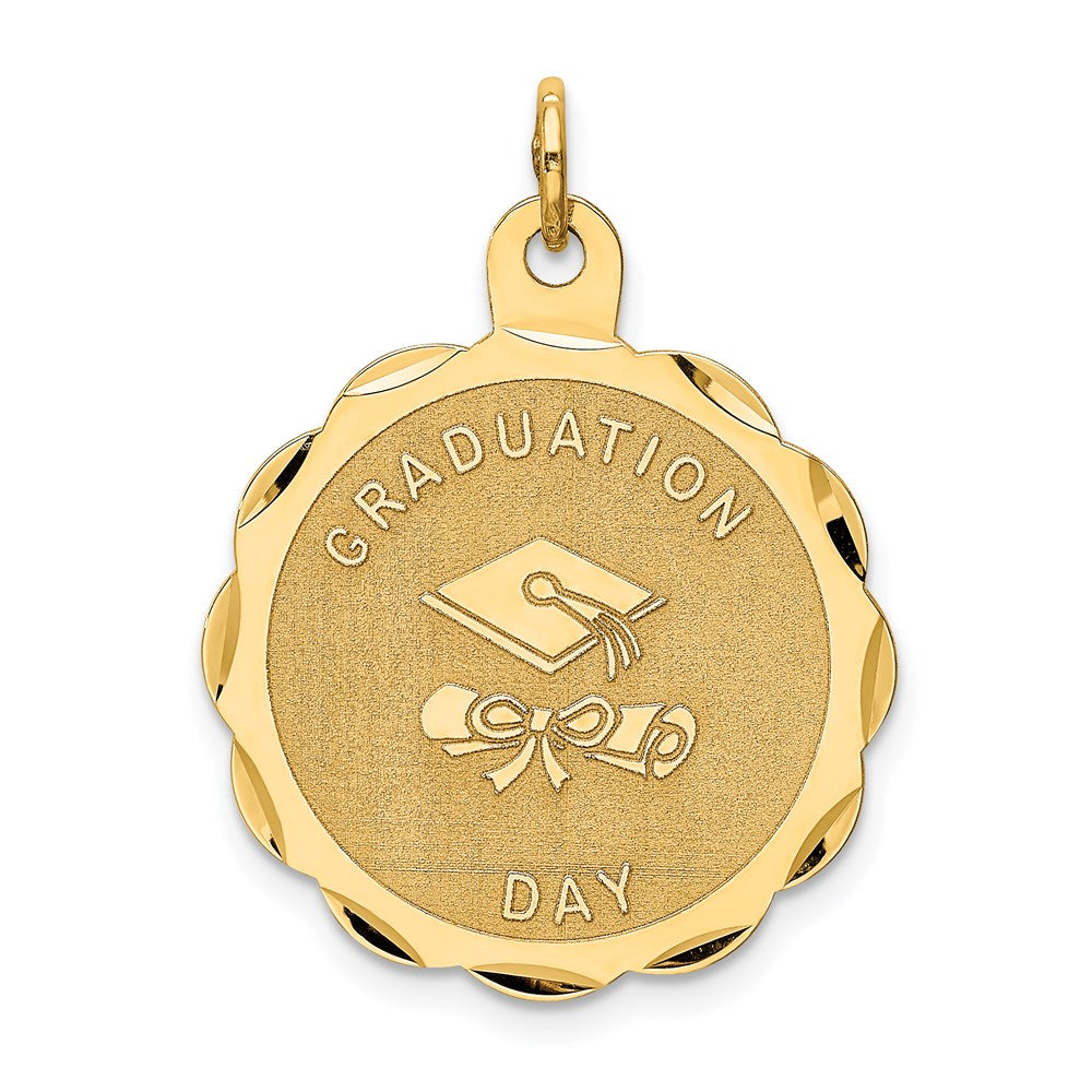 14k GRADUATION DAY with Diploma Engravable Disc Charm, 29 x 22 mm