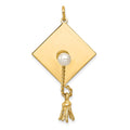 14k Graduation Cap with Freshwater Cultured Pearl and Moveable Tassel Charm, 43 x 21 mm