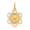 14k Polished and Satin Solid HOLY COMMUNION Scalloped Edge Round Disc Charm, 20 x 13 mm