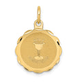 14k Polished and Satin Solid HOLY COMMUNION Scalloped Edge Round Disc Charm, 22 x 16 mm