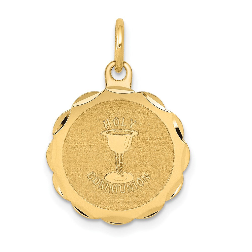 14k Polished and Satin Solid HOLY COMMUNION Scalloped Edge Round Disc Charm, 22 x 16 mm