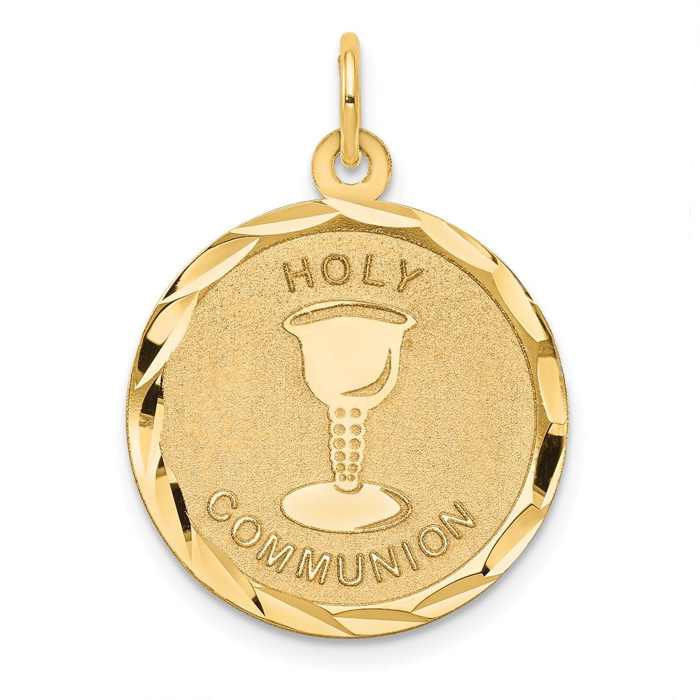 14k Polished and Satin Solid HOLY COMMUNION Diamond-cut Edge Round Disc Pendant, 26 x 20 mm