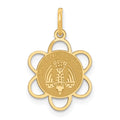 14k Polished MY CONFIRMATION with Dove Scalloped Edge Round Charm, 22 x 13 mm