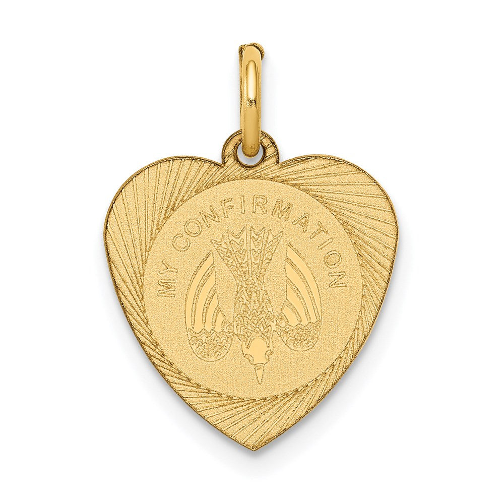 14k Polished MY CONFIRMATION with Dove Heart Disc Charm, 19 x 13 mm