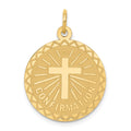 14k Polished and Satin Solid CONFIRMATION with Cross Round Disc Charm, 27 x 20 mm