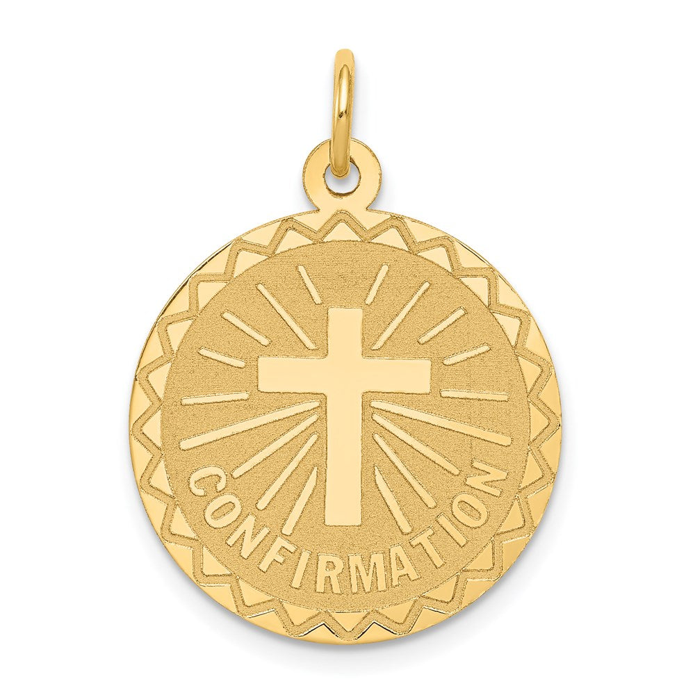 14k Polished and Satin Solid CONFIRMATION with Cross Round Disc Charm, 27 x 20 mm
