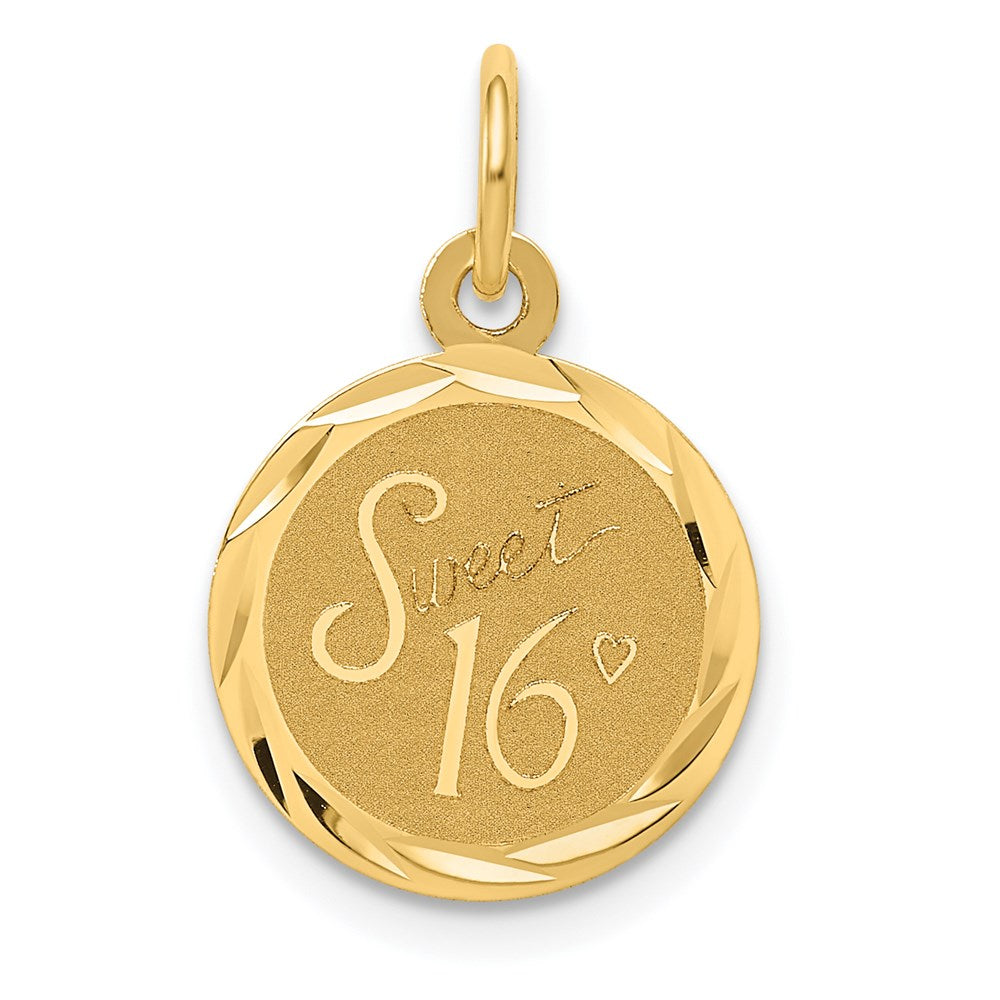 14k SWEET 16 Engravable 12mm Disc Charm, 18 x 12 mm