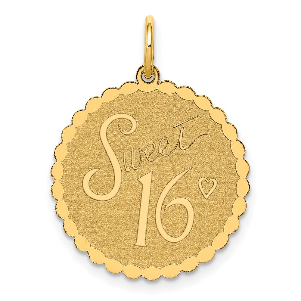 14k SWEET 16 Engravable 18mm Disc Charm, 23 x 18 mm