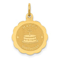 14K Polished Satin HAPPY BIRTHDAY with Cake 14mm Engravable Disc Charm, 20 x 14 mm