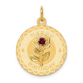14k HAPPY BIRTHDAY with Red CZ Flower 19mm Engravable Disc Charm, 24 x 19 mm