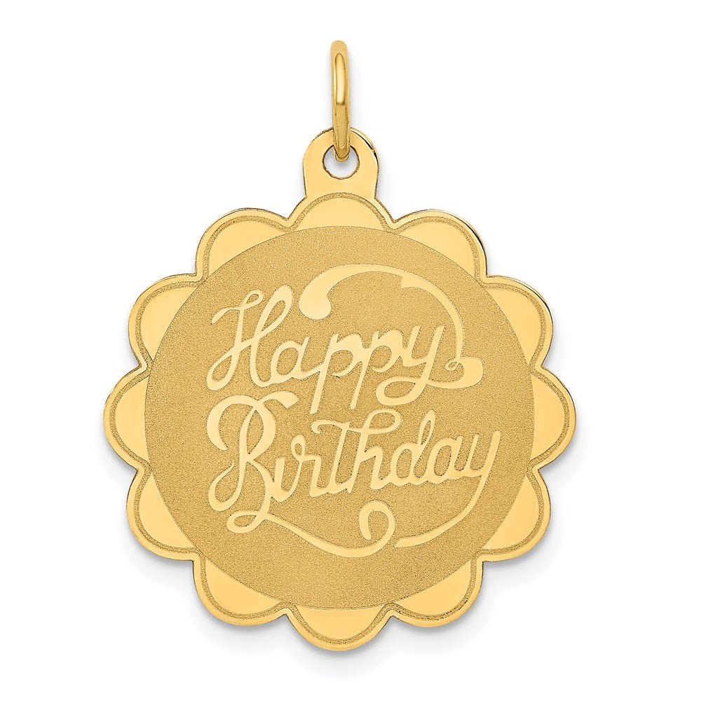 14K HAPPY BIRTHDAY 22mm Engravable Disc Charm, 27 x 22 mm