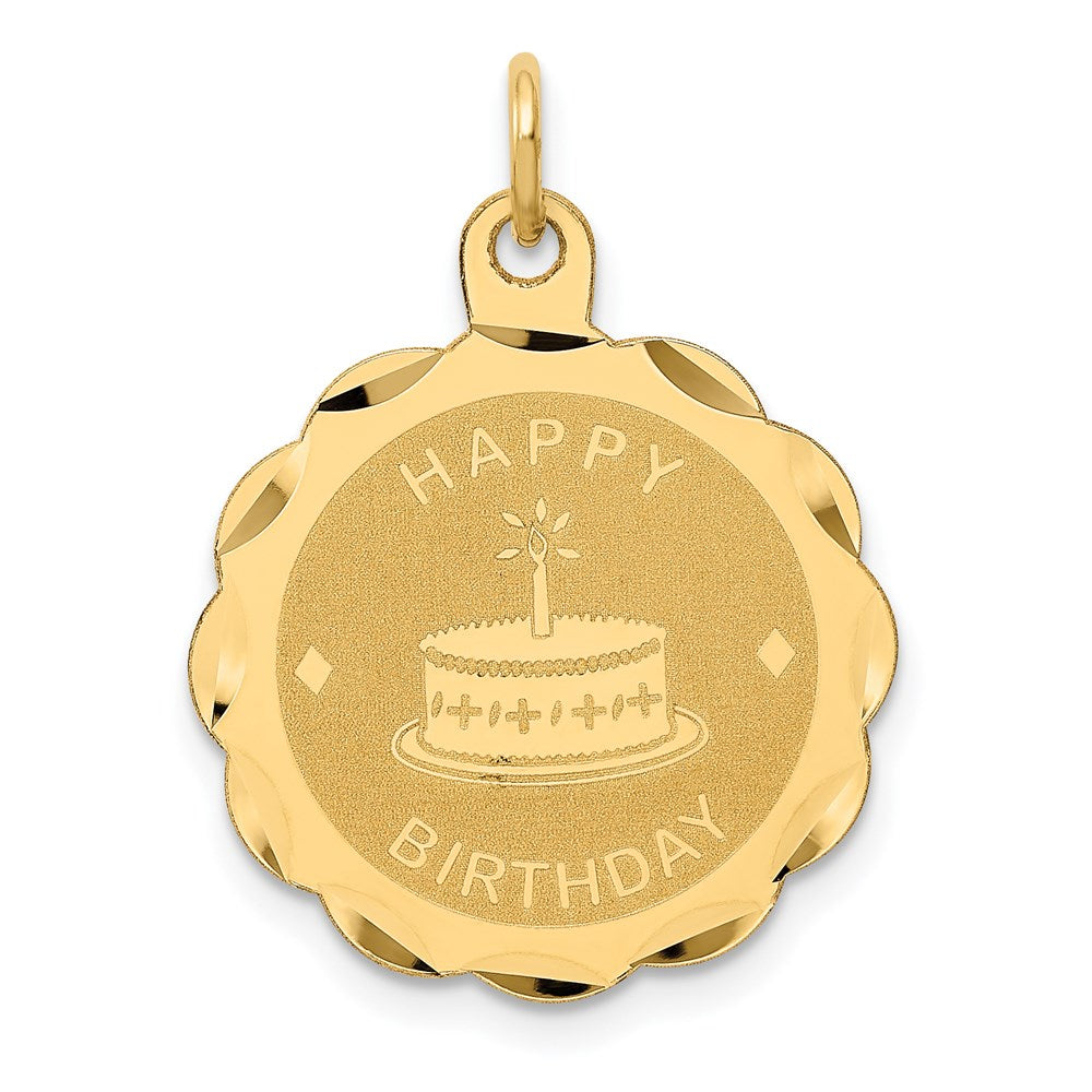14K HAPPY BIRTHDAY with Cake 19mm Engravable Disc Charm, 24 x 19 mm