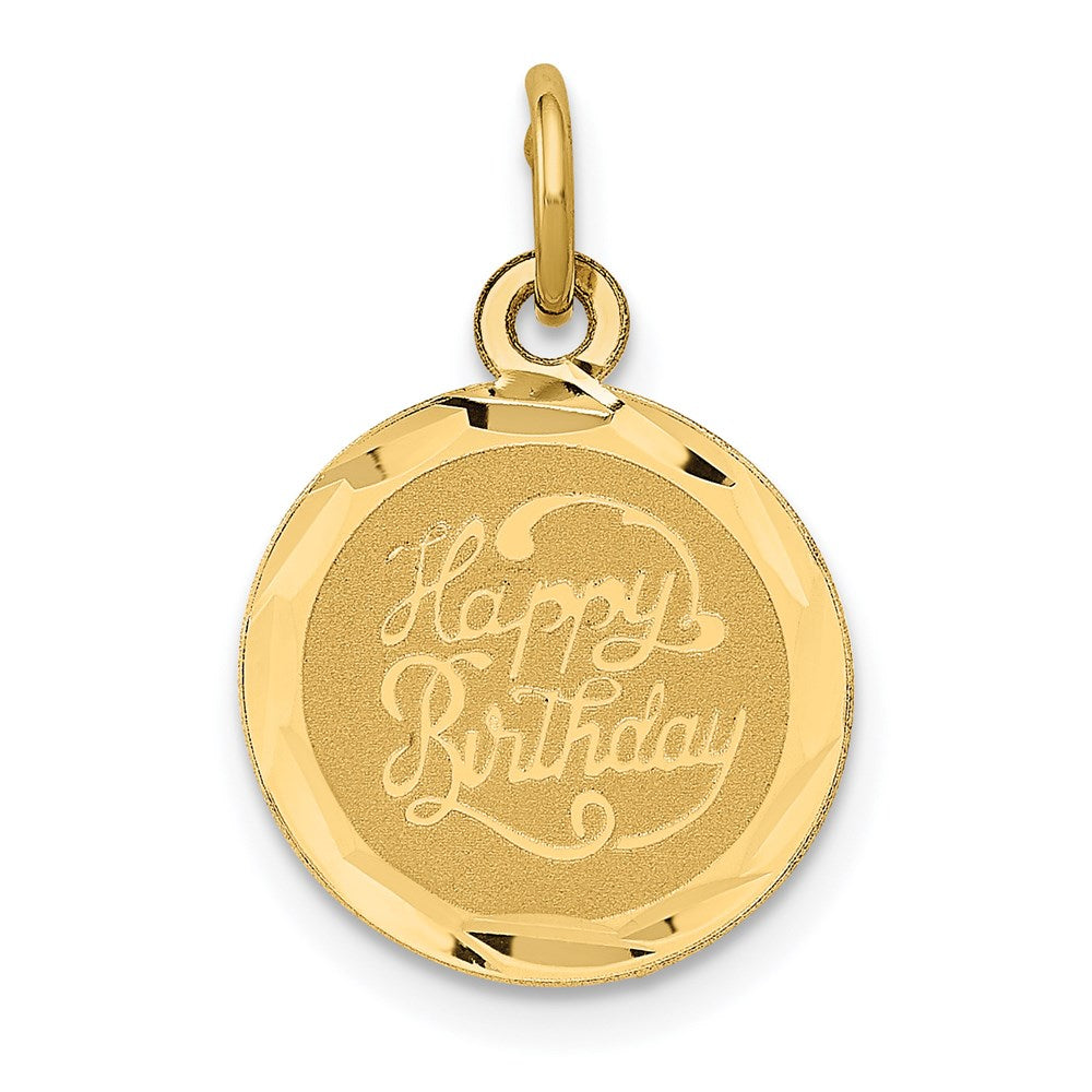 14k HAPPY BIRTHDAY 13mm Engravable Disc Charm, 18 x 13 mm
