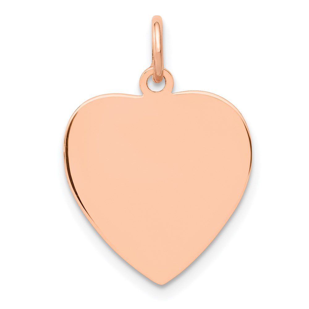 14K Rose Gold Polished Engravable 16mm Heart Disc Pendant, 21 x 16 mm