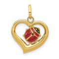 14k Red and Black Enameled Ladybug in Heart Charm, 18 x 14 mm