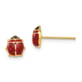 14k Red and Black Enameled Ladybug Post Earrings, 5.5 x 6 mm