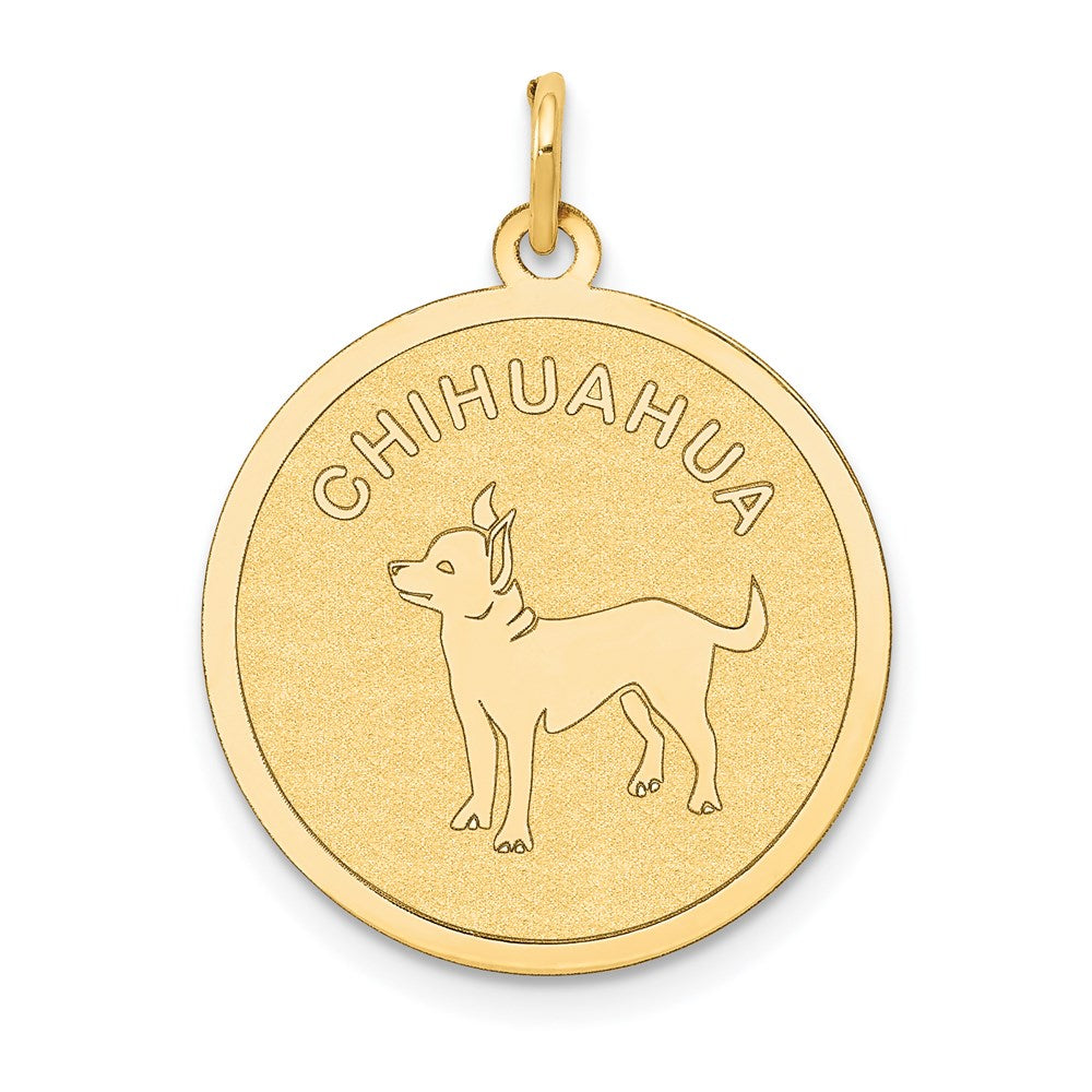 14k CHIHUAHUA 20mm Engravable Disc Dog Charm, 26 x 20 mm