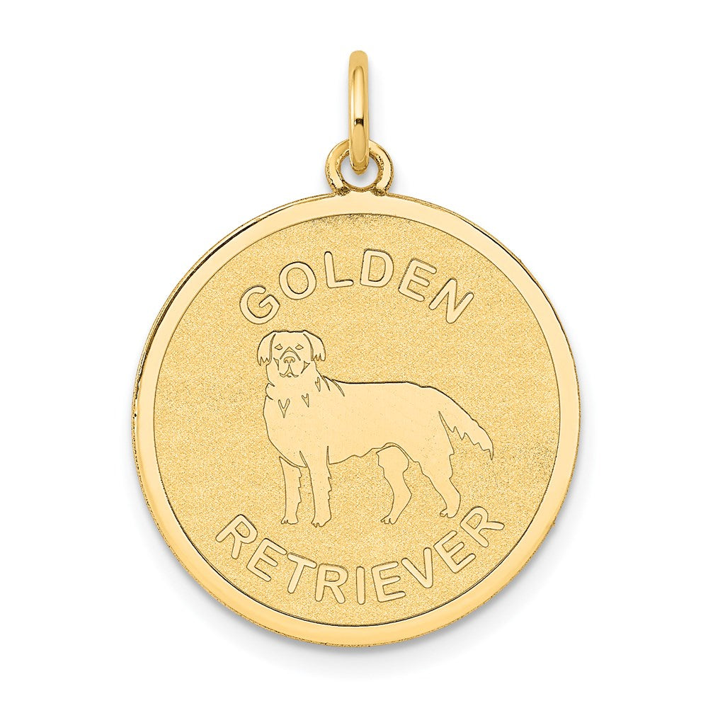14k GOLDEN RETRIEVER 20mm Engravable Disc Dog Charm, 26 x 20 mm