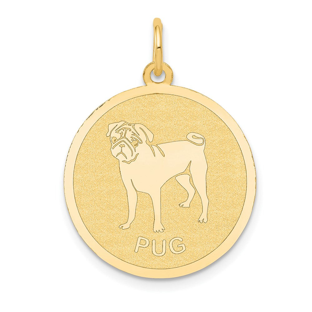 14k PUG 20mm Engravable Disc Dog Charm, 26 x 20 mm