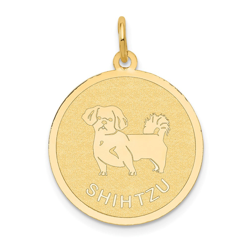 14k SHIH TZU 20mm Engravable Disc Dog Charm, 26 x 20 mm