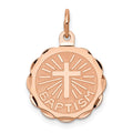 14k Rose Gold BAPTISM with Cross Round Disc Charm, 22 x 16 mm