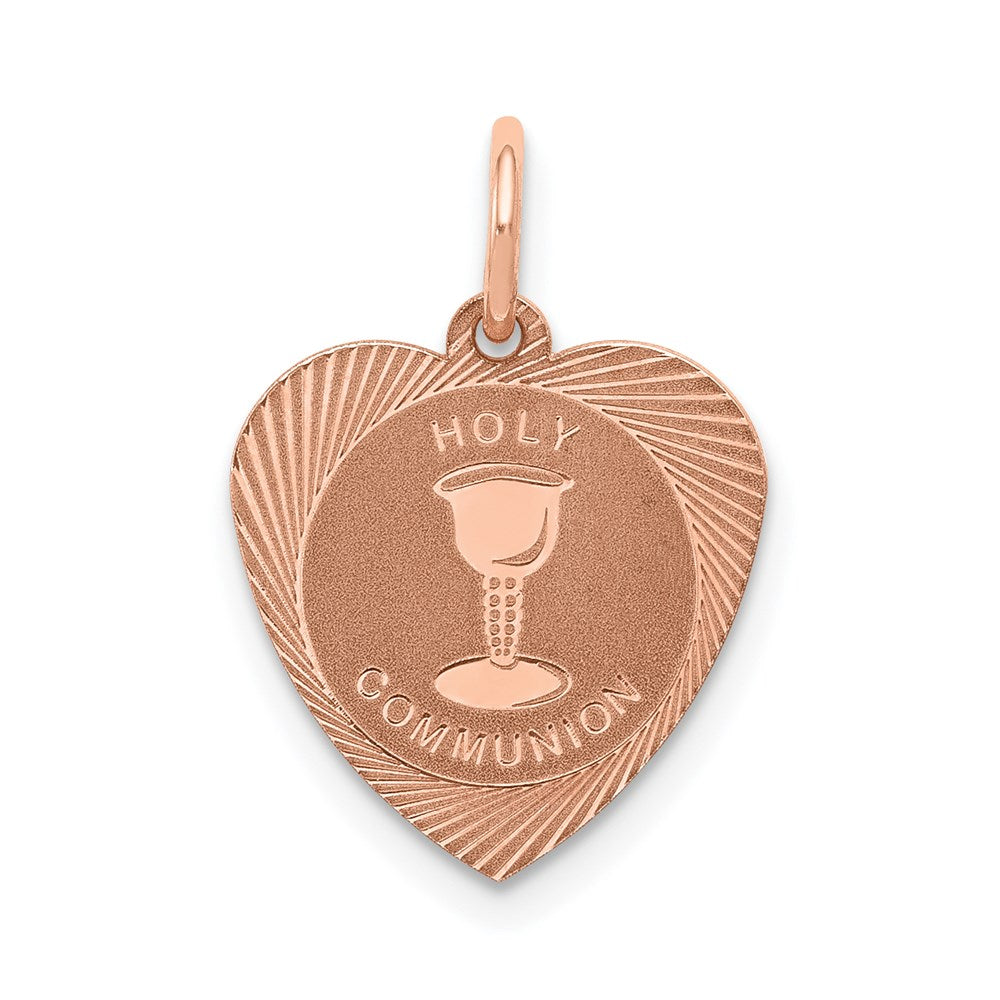 14k Rose Gold HOLY COMMUNION Heart Disc Charm, 19 x 14 mm