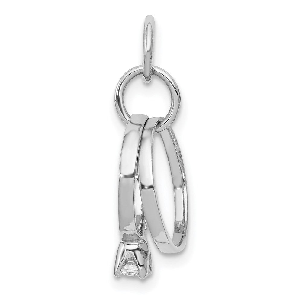 14k White Gold Polished 3-D CZ Wedding Rings Charm, 21 x 15 mm