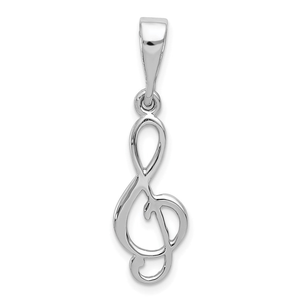 14K White Gold Treble Clef Pendant, 30 x 10 mm