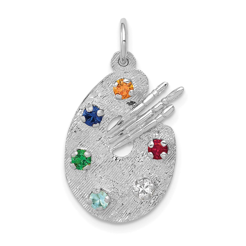 14k White Gold Multi-color CZ Stones Artist Palette Charm, 25 x 14 mm