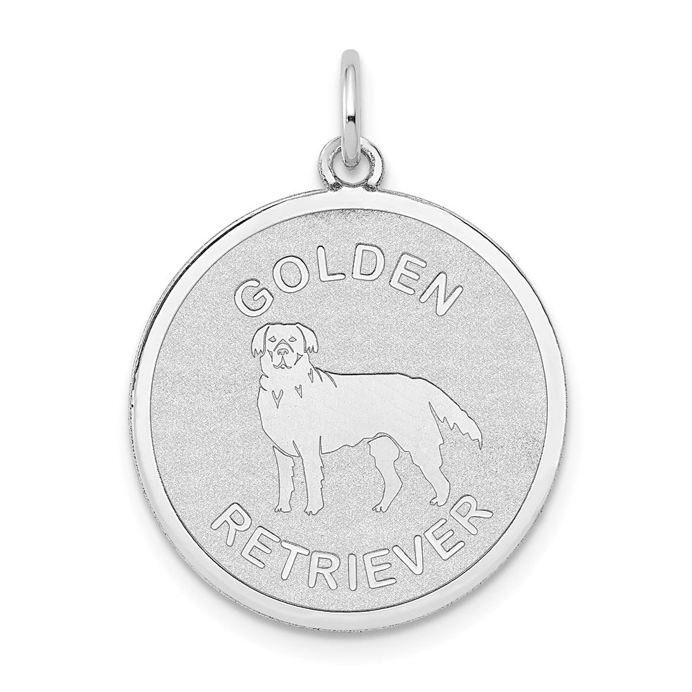 14k White Gold GOLDEN RETRIEVER 20mm Engravable Disc Dog Charm, 26 x 20 mm
