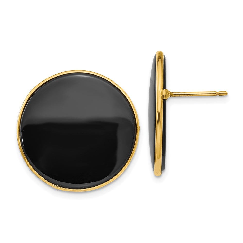 14k 21mm Round Black Onyx Post Earrings, 21 x 21 mm