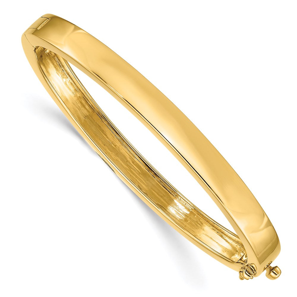 14k 6.3mm Polished Solid Hinged Oval Bangle Bracelet, 6.75 x 6.3 mm