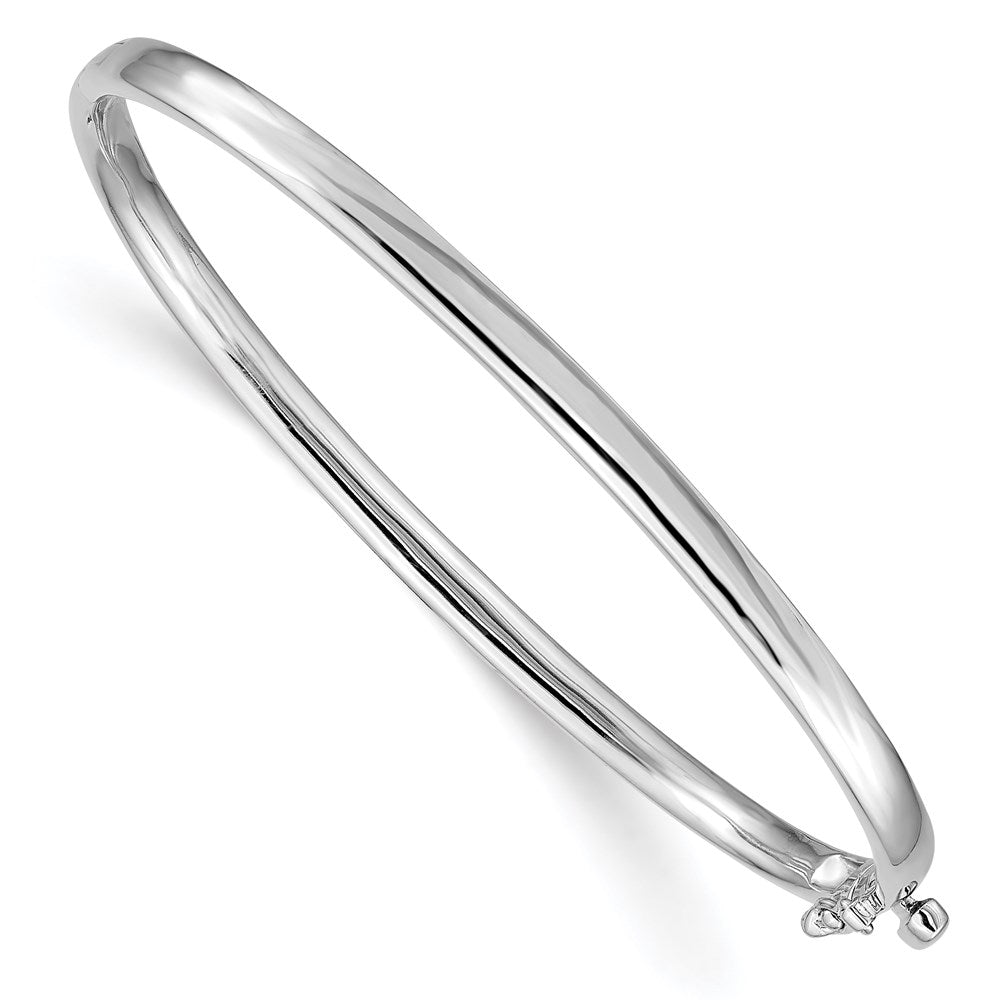 14k White Gold 3.6mm Polished Solid Hinged Oval Bangle Bracelet, 6.75 x 3.6 mm