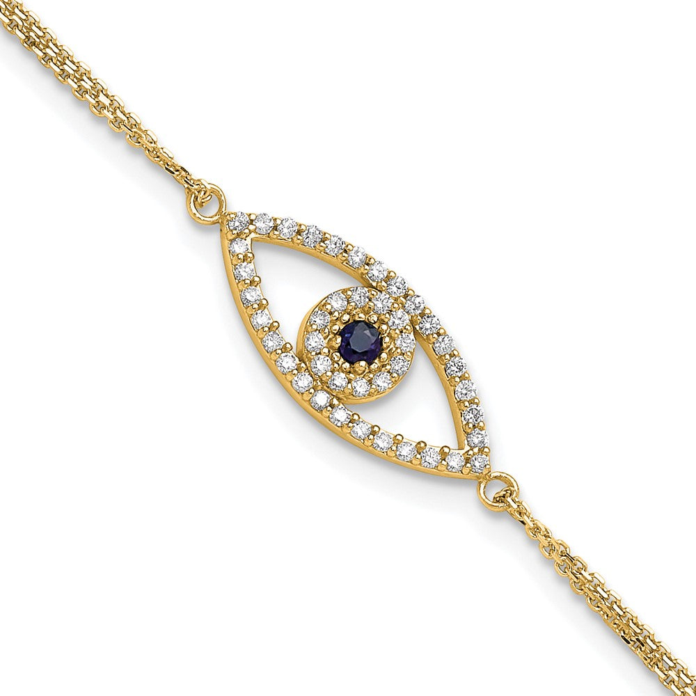 14k Complete A Diamond and Sapphire Evil Eye 2-Strand 7 inch Bracelet with 1 inch Extender, 0.238 ct, 7 x 8 mm