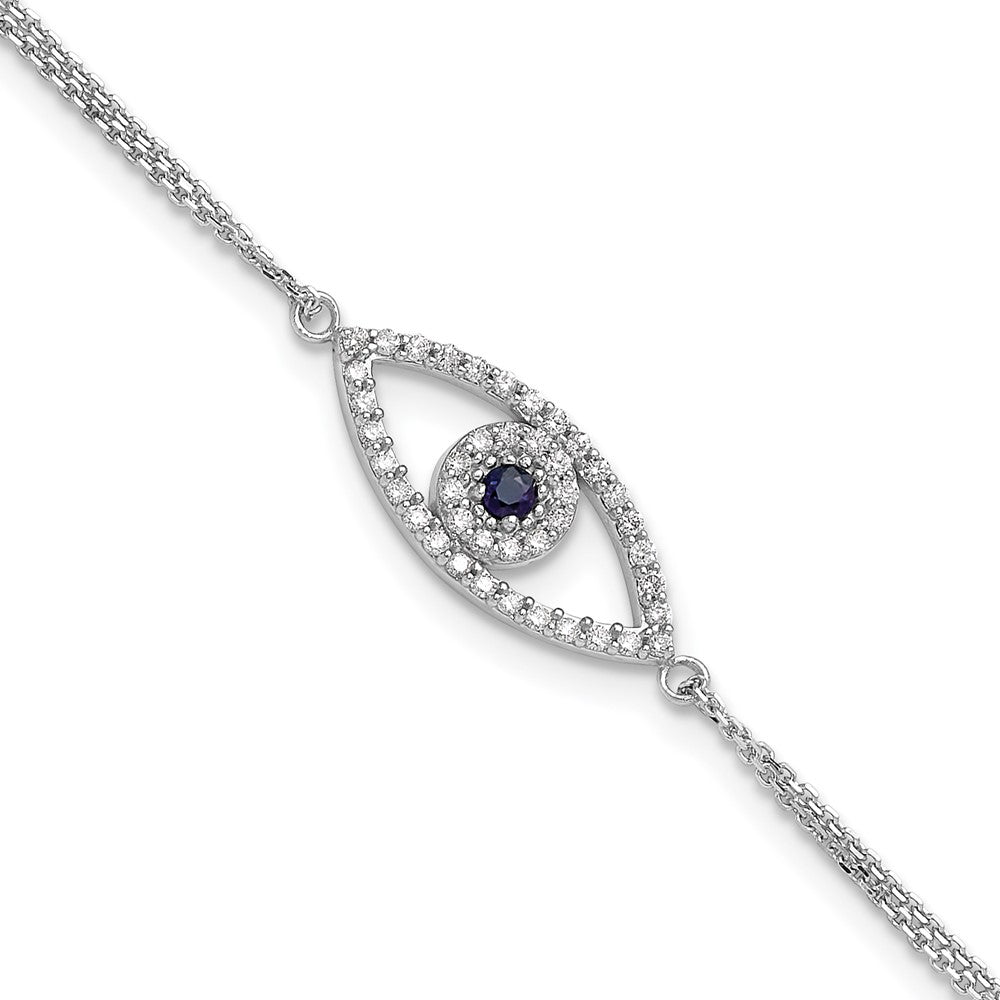 14k White Gold Complete A Diamond and Sapphire Evil Eye 2-Strand 7 inch Bracelet with 1 inch Extender, 0.238 ct, 8 x 8 mm