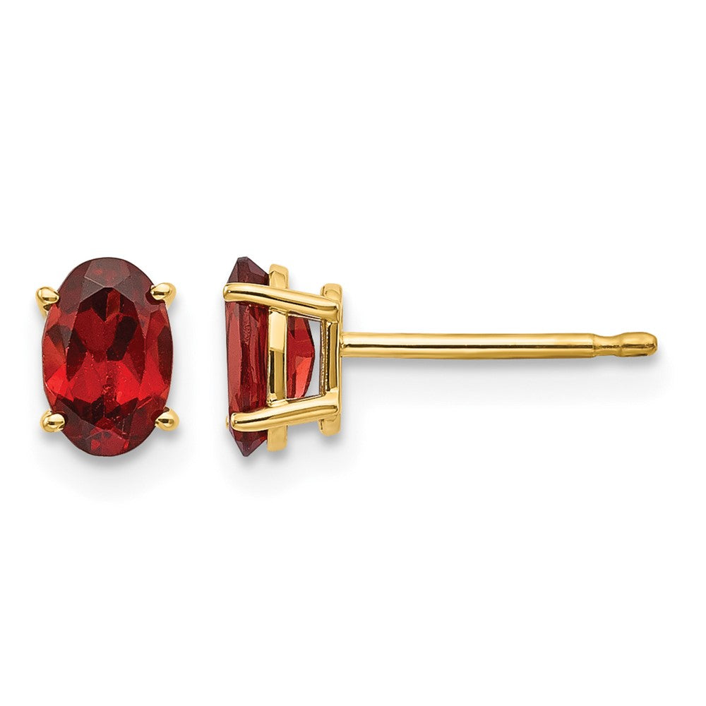 14k 6x4 Oval January/Garnet Post Earrings, 1.2 ct, 6.5 x 4 mm