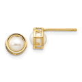 14k 4.5mm Round Bezel June/Freshwater Cultured Pearl Post Earrings, 5 x 5 mm