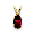14k Diamond and 6x4 Oval January/Garnet Birthstone Pendant, 0.608 ct, 12 x 4.5 mm