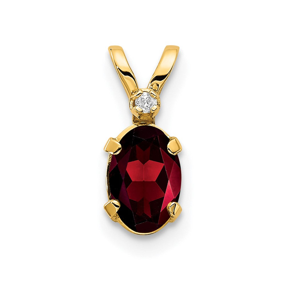 14k Diamond and 6x4 Oval January/Garnet Birthstone Pendant, 0.608 ct, 12 x 4.5 mm