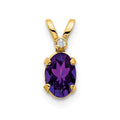 14k Diamond and 6x4 Oval February/Amethyst Birthstone Pendant, 0.428 ct, 12 x 4.5 mm
