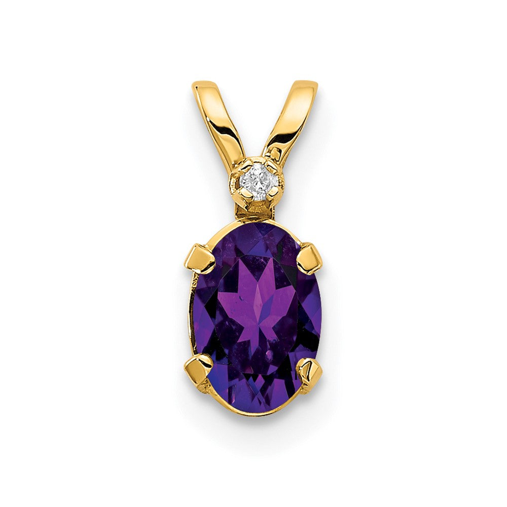 14k Diamond and 6x4 Oval February/Amethyst Birthstone Pendant, 0.428 ct, 12 x 4.5 mm