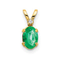 14k Diamond and 6x4 Oval May/Emerald Birthstone Pendant, 0.508 ct, 12 x 4.5 mm