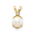 14k Diamond and 4.5mm June/Freshwater Cultured Pearl Birthstone Pendant, 0.008 ct, 12 x 4.5 mm