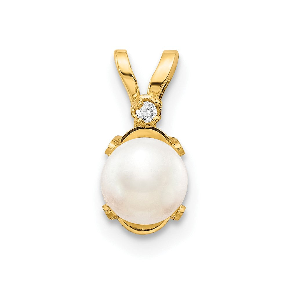14k Diamond and 4.5mm June/Freshwater Cultured Pearl Birthstone Pendant, 0.008 ct, 12 x 4.5 mm
