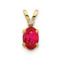14k Diamond and 6x4 Oval July/Ruby Birthstone Pendant, 0.638 ct, 12 x 4.5 mm