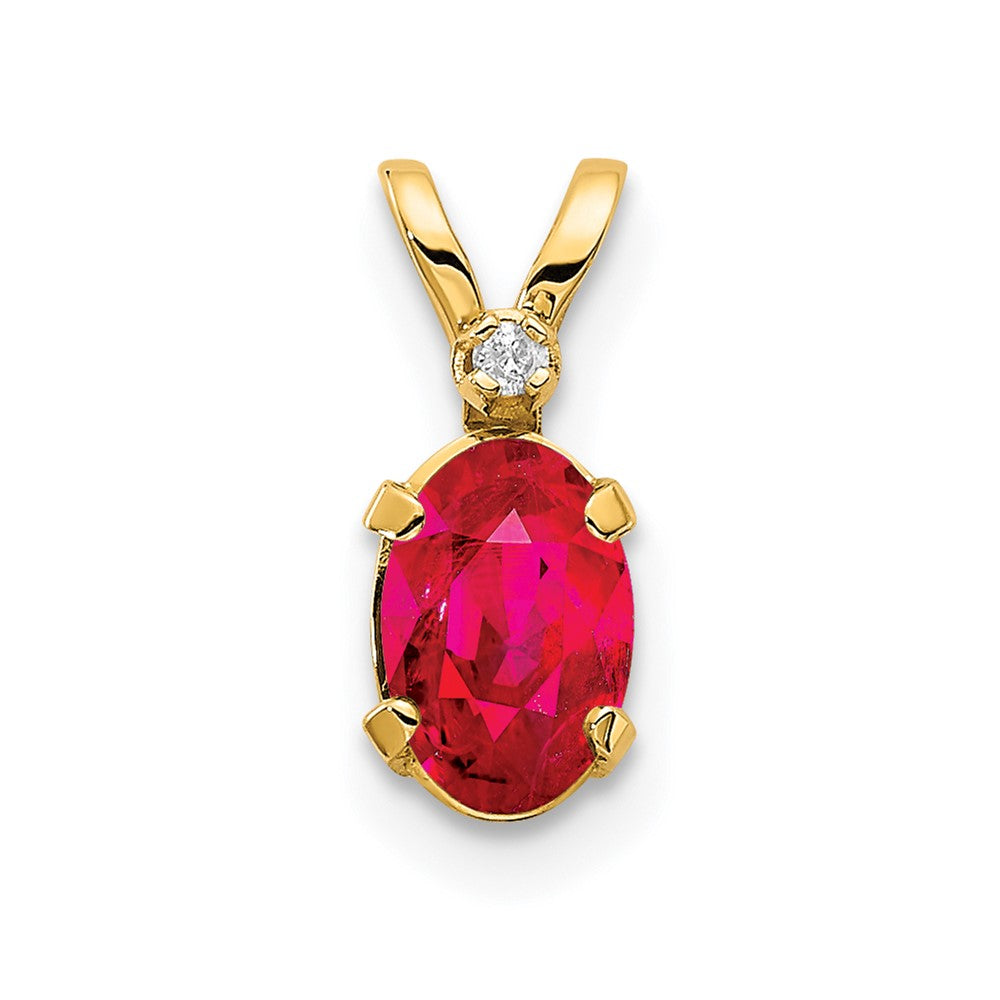 14k Diamond and 6x4 Oval July/Ruby Birthstone Pendant, 0.638 ct, 12 x 4.5 mm