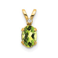 14k Diamond and 6x4 Oval August/Peridot Birthstone Pendant, 0.458 ct, 12 x 4.5 mm